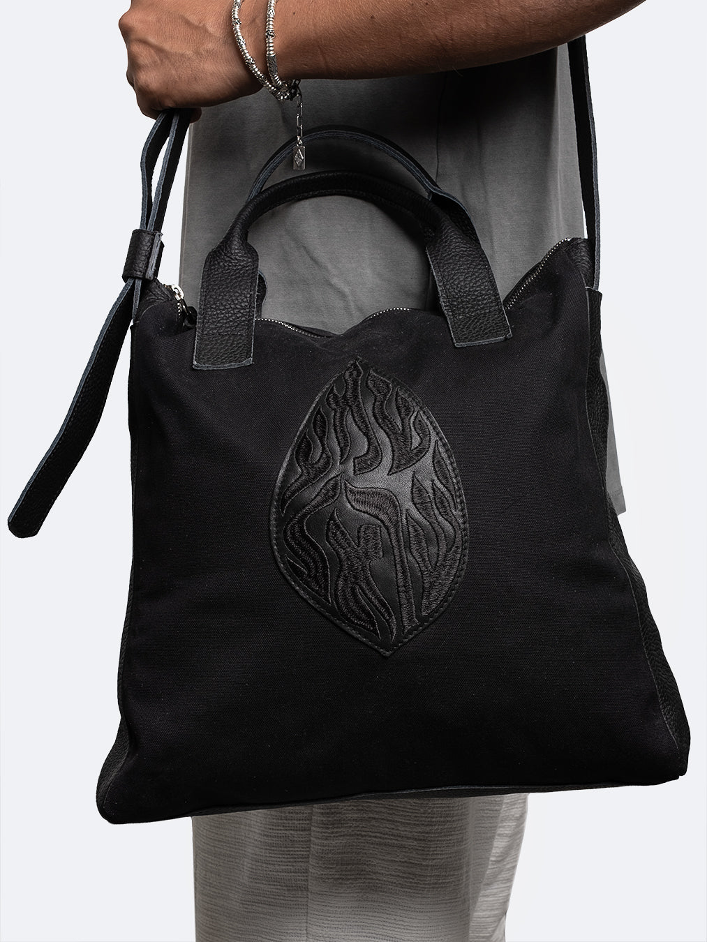 Tote Bag Aesh Sheli Black Leather &amp; Canvas