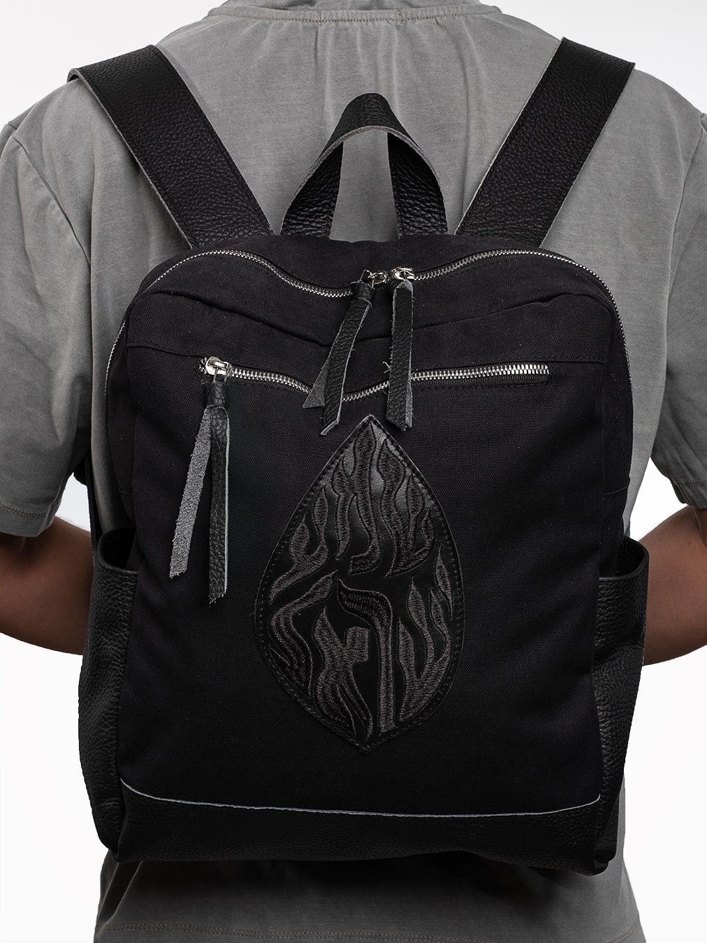 Backpack Aesh Sheli Black Canva &amp; Leather