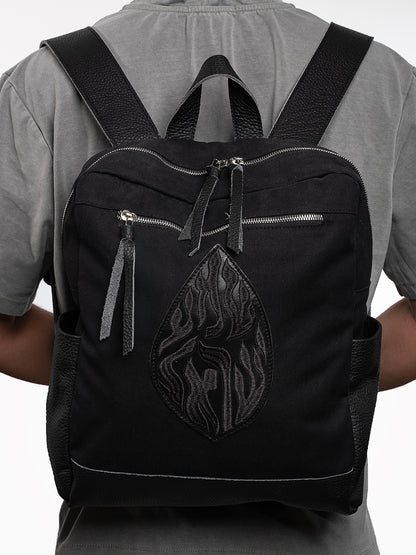 Backpack Aesh Sheli Black Canva &amp; Leather