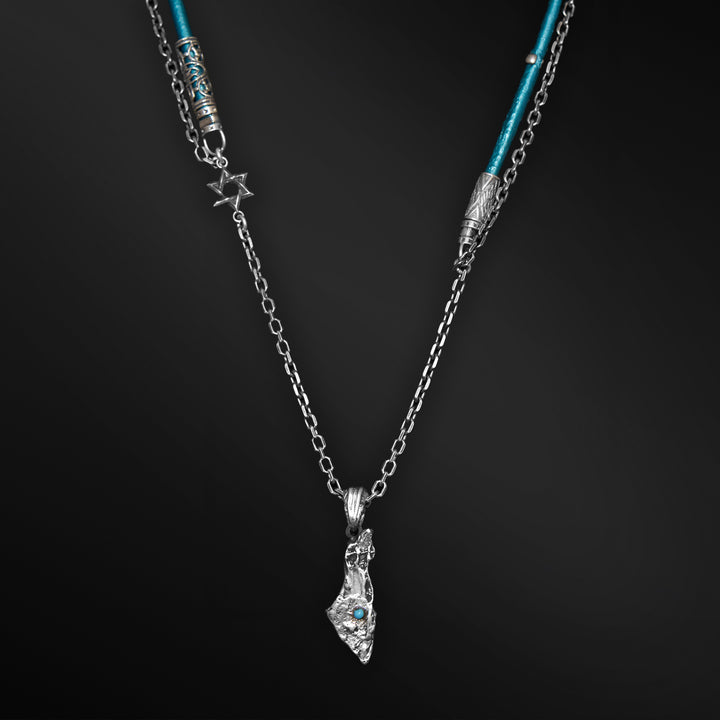Israel map turquoise - leather Chain