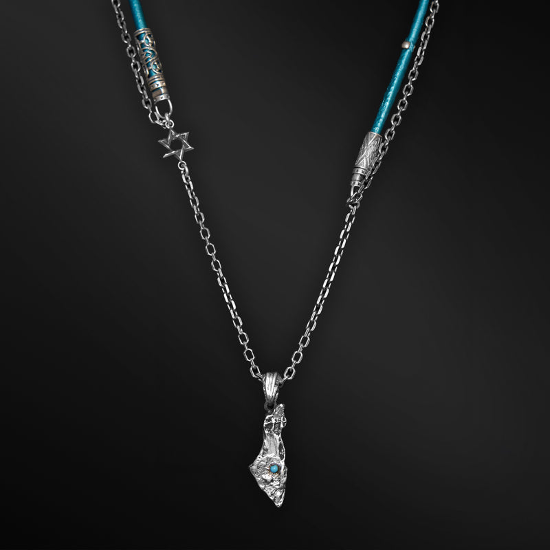 Israel map turquoise - leather Chain