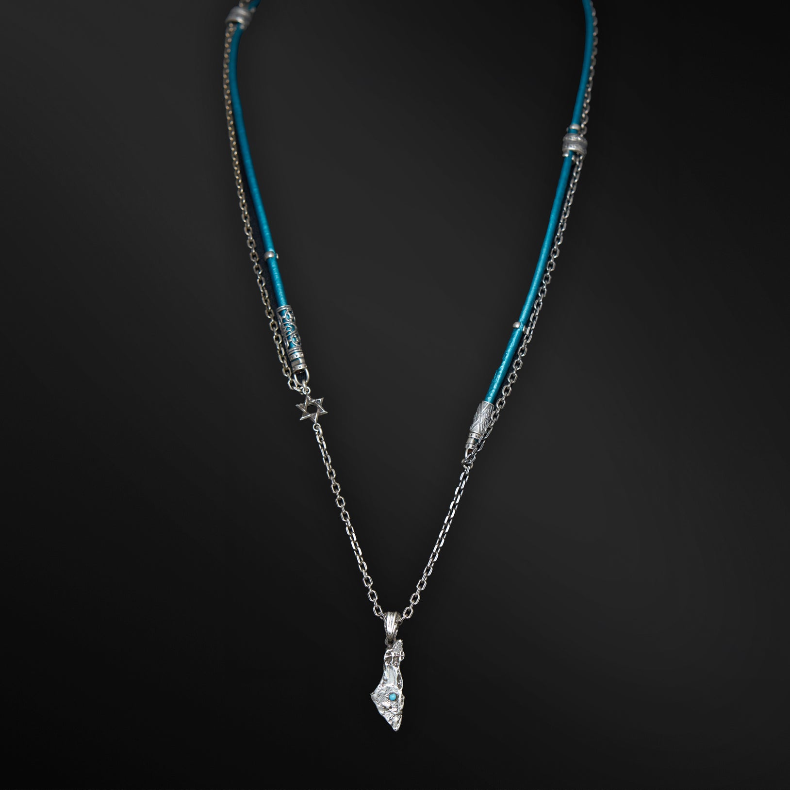 Israel map turquoise - leather Chain