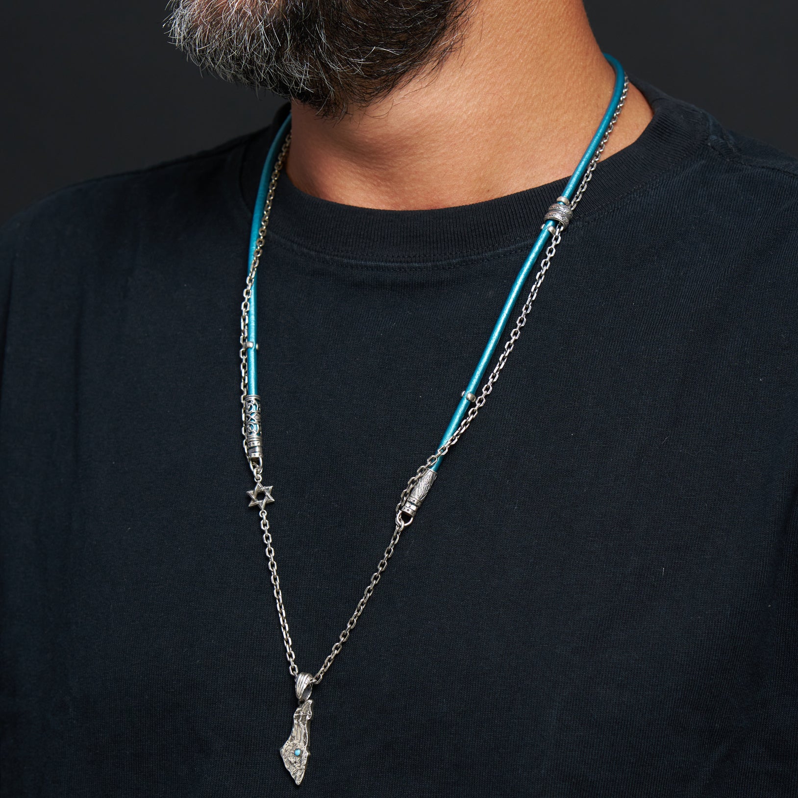 Israel map turquoise - leather Chain