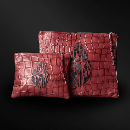 Set Thalit / Tefilines Shema Israel Red Crocodile Leather