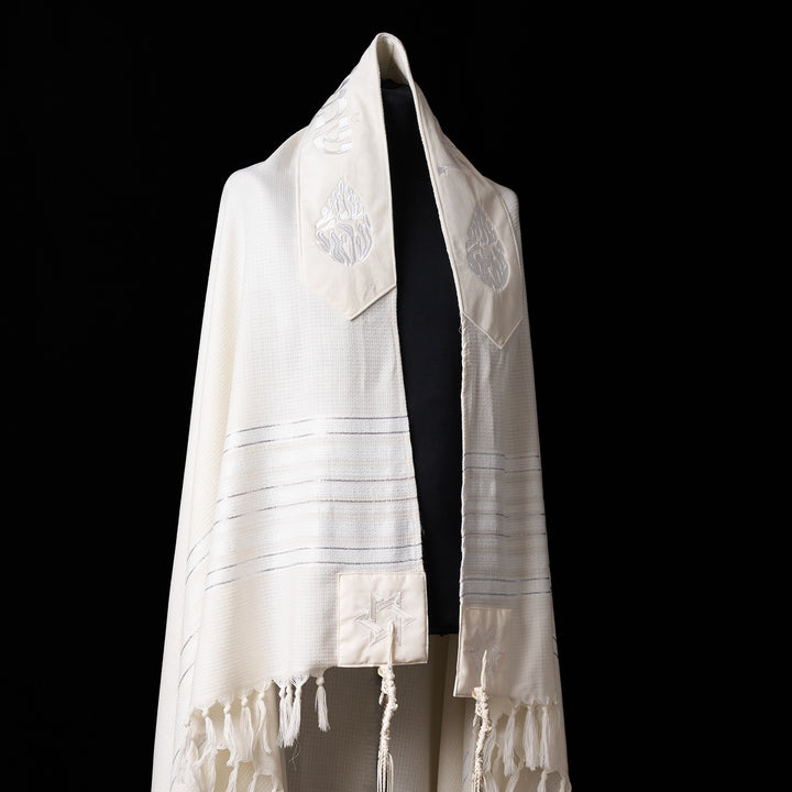 Tallit Shema Israel prestige White & cream
