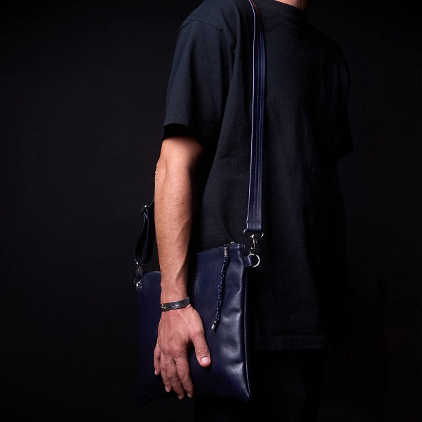 Set Thalit / Tefilines Shema Israel Blue Navy Grained Leather
