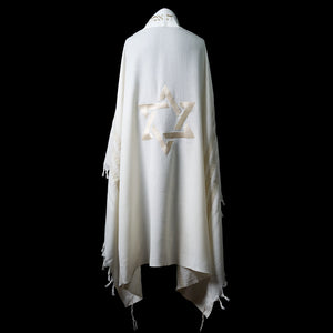 Tallit Maguen David White & Beige