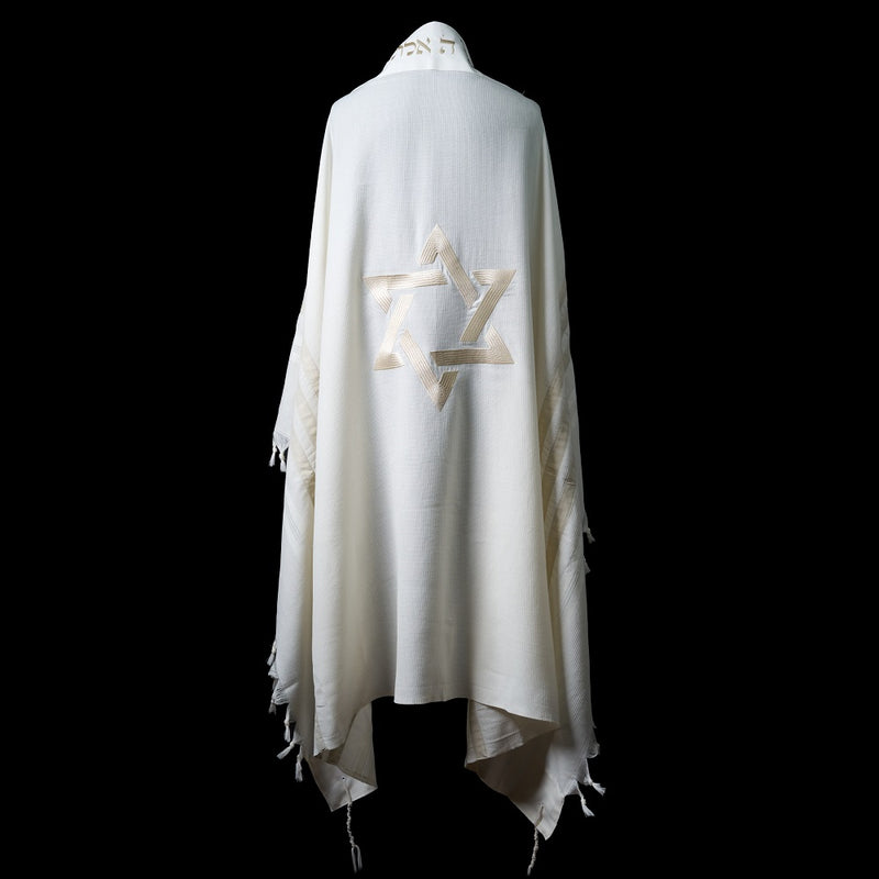 Tallit Maguen David White & Beige