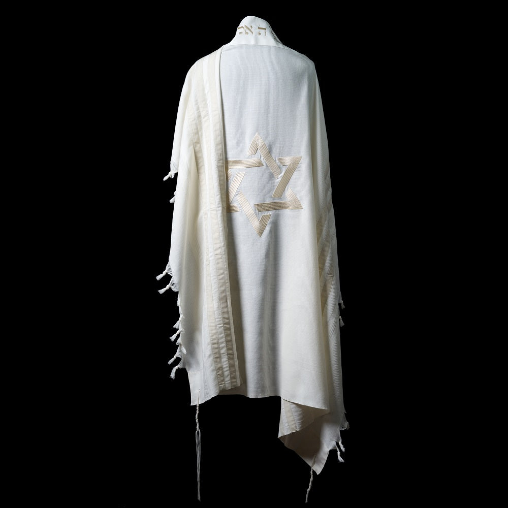 Tallit Maguen David White & Beige