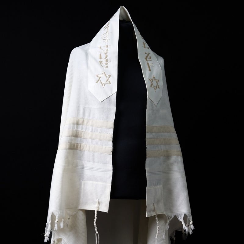 Tallit Maguen David White & Beige