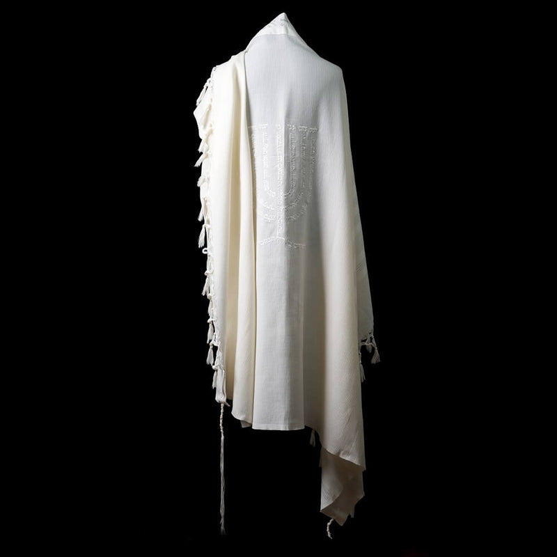 Tallit Menorah Full White