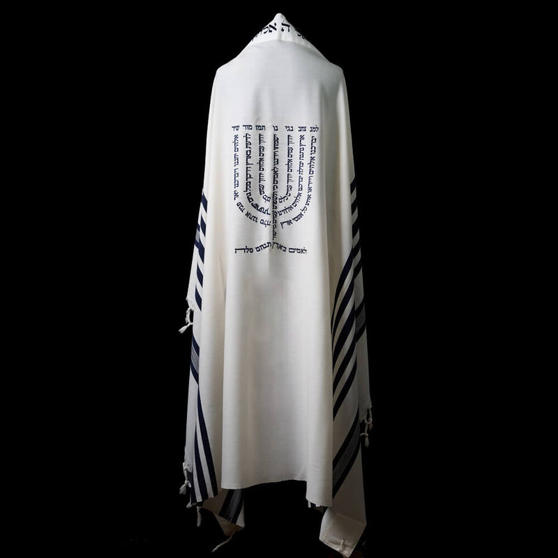 Tallit Menorah White & Blue Navy