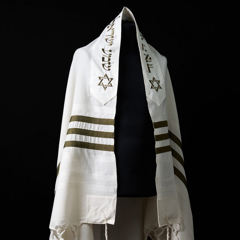 Tallit Menorah White & Green Army