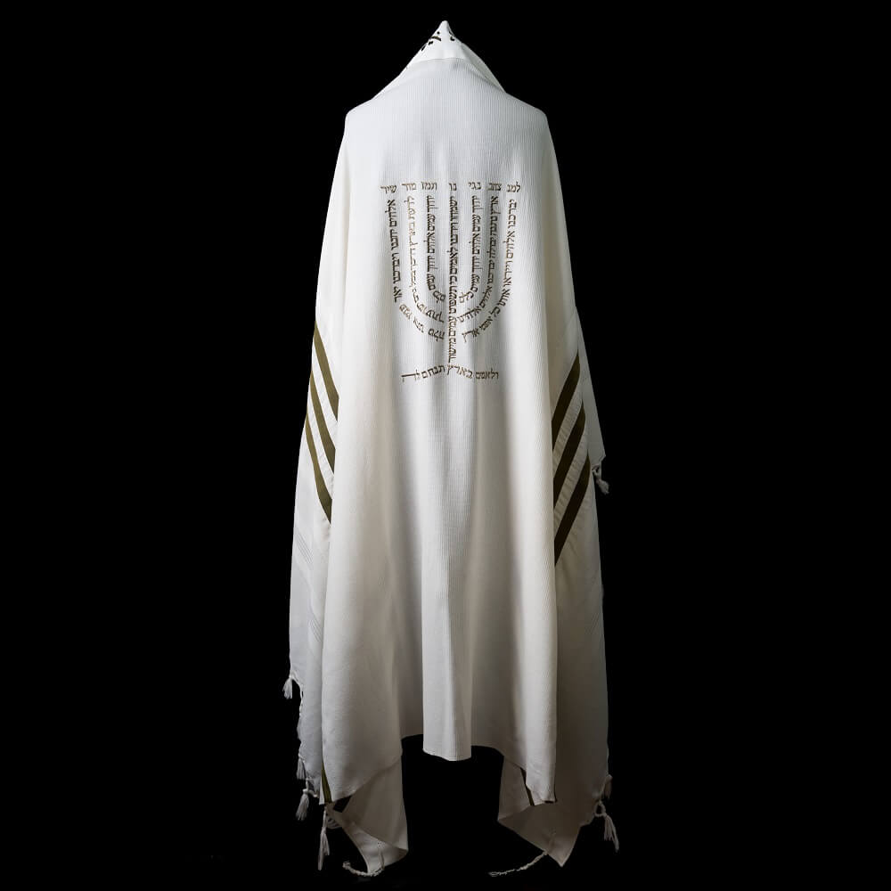Tallit Menorah White & Green Army