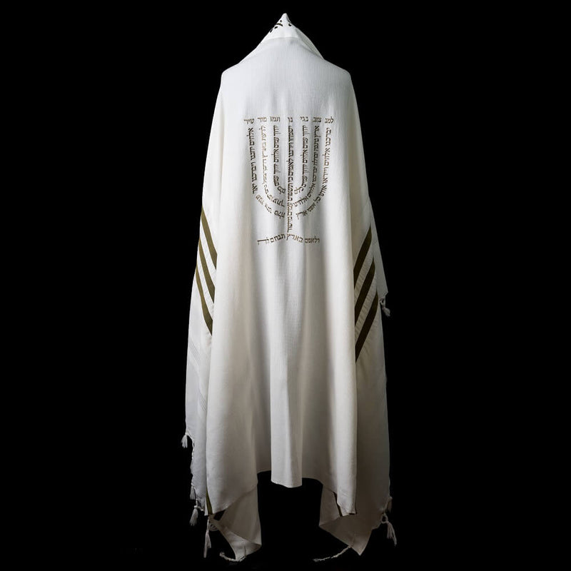 Tallit Menorah White & Green Army