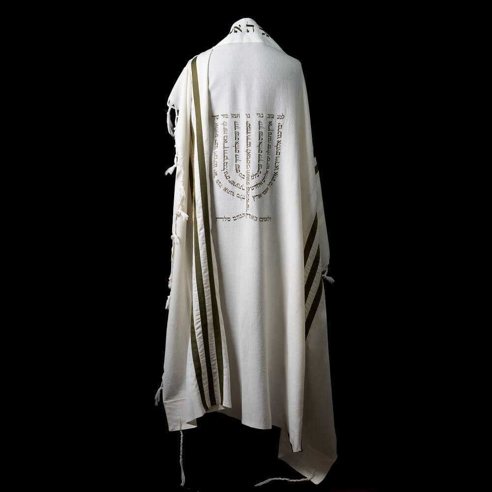 Tallit Menorah White & Green Army