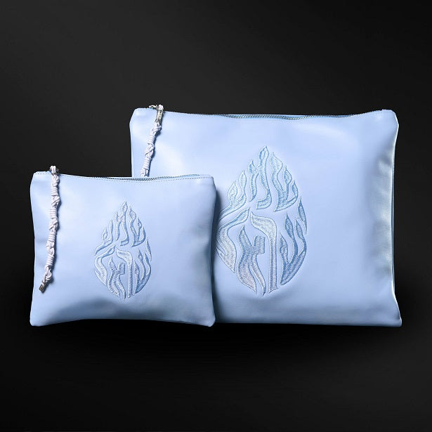 Set Tallit / Tefilines Shema Israel Sky Blue Smooth Leather Kameart