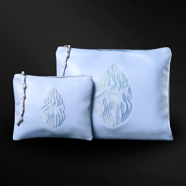 Set Tallit / Tefilines Shema Israel Sky Blue Smooth Leather Kameart