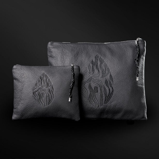 Set Tallit / Tefilines Shema Israel black Grained Leather Kameart