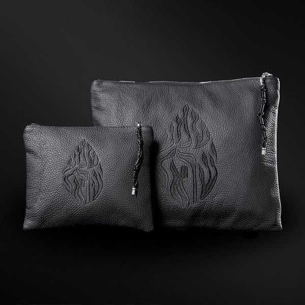 Set Tallit / Tefilines Shema Israel black Grained Leather Kameart