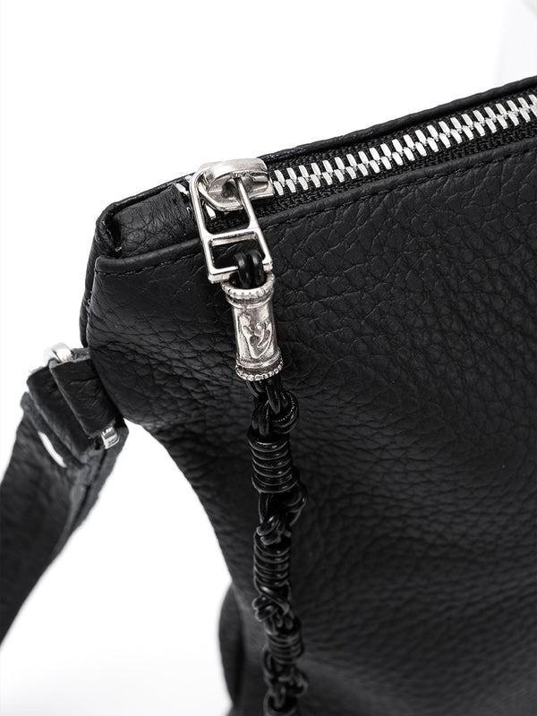 Aesh Sheli Leather Pouch Handbag Black Grained Israel