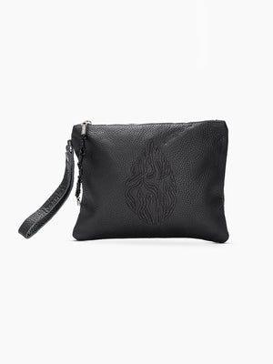 Aesh Sheli Leather Pouch Handbag Black Grained Israel