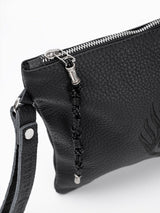 Aesh Sheli Leather Pouch Handbag Black Grained Israel