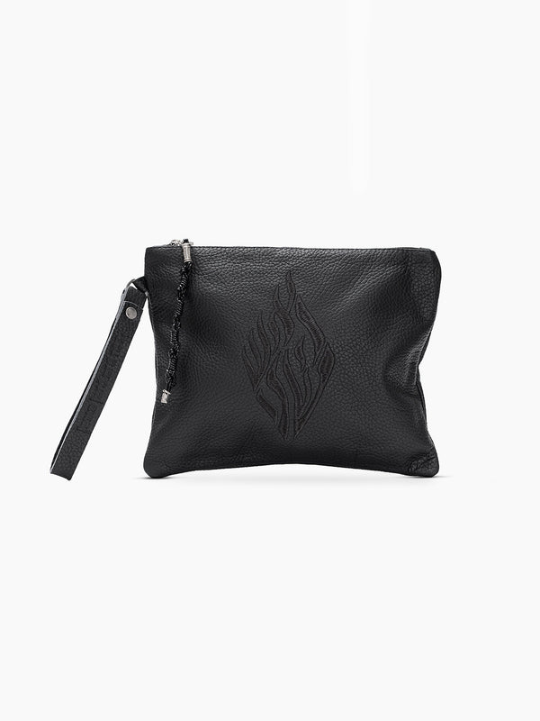 Aesh Sheli Leather Pouch Handbag Black Grained Israel