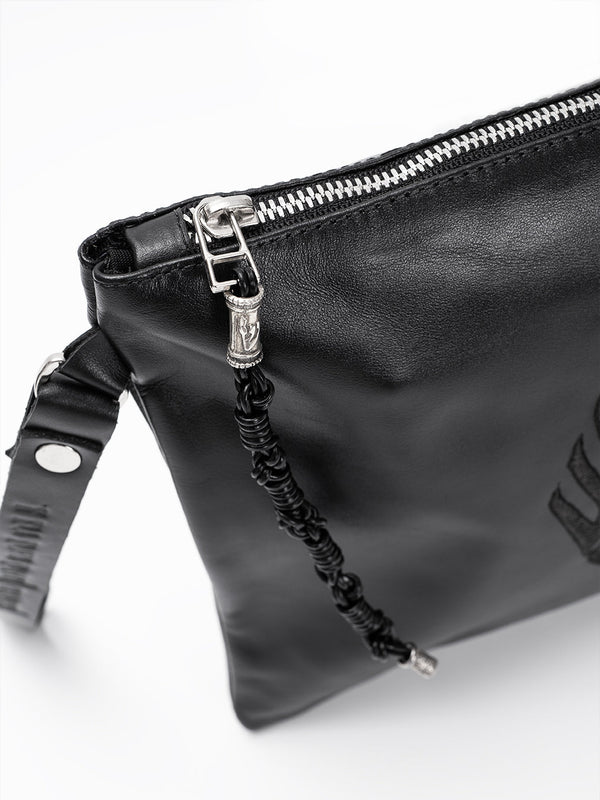 Aesh Sheli Leather Pouch Handbag Black Smooth Israel