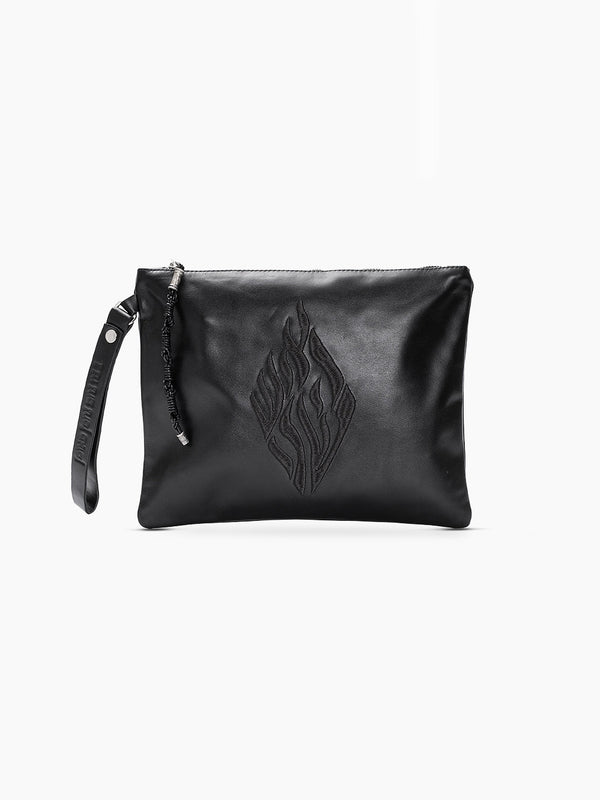 Aesh Sheli Leather Pouch Handbag Black Smooth Israel
