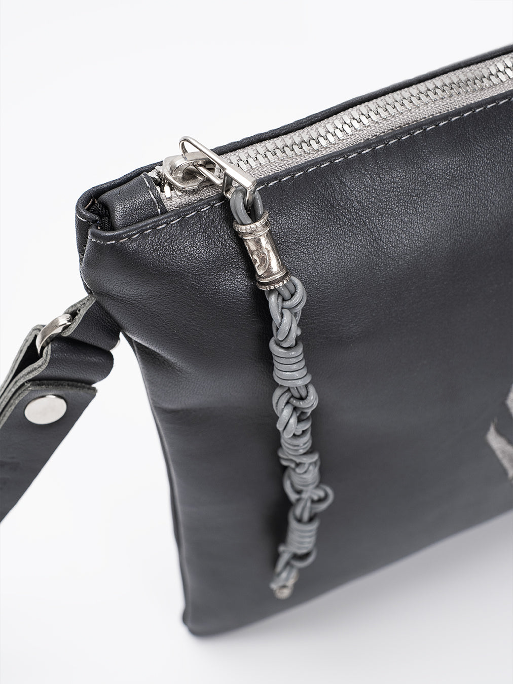 Aesh Sheli Leather Pouch Handbag Gray Smooth Israel