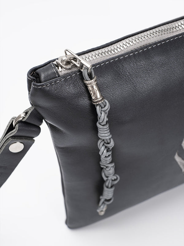 Aesh Sheli Leather Pouch Handbag Gray Smooth Israel