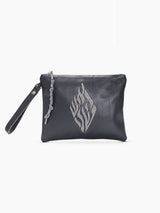 Aesh Sheli Leather Pouch Handbag Gray Smooth Israel