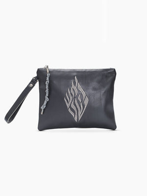 Aesh Sheli Leather Pouch Handbag Gray Smooth Israel
