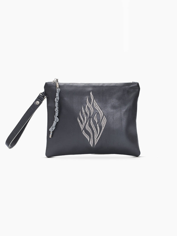 Aesh Sheli Leather Pouch Handbag Gray Smooth Israel