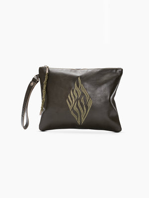 Aesh Sheli Leather Pouch Handbag Green Smooth Israel