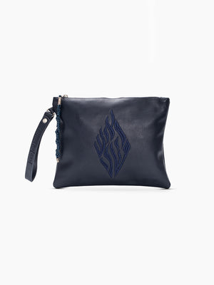 Aesh Sheli Leather Pouch Handbag Navy Grained Israel