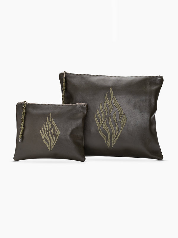 Aesh Sheli Tallit Tefilin Bag Set Green Leather Israel