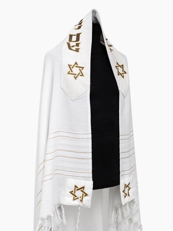 Am Israel Chai Prestige Tallit Green Gold | Luxury Prayer Shawl