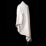 Am Israel Chai Prestige Tallit White Gray | Luxury Prayer Shawl