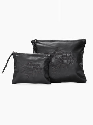 Am Israel Chai Tallit Tefilin Bag Set Black Leather