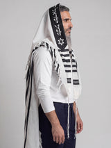 Am Israel Chai Tallit White Black | Luxury Prayer Shawl