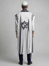 Am Israel Chai Tallit White Black | Luxury Prayer Shawl