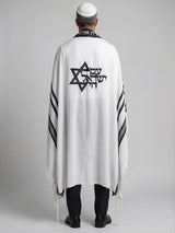 Am Israel Chai Tallit White Black | Luxury Prayer Shawl