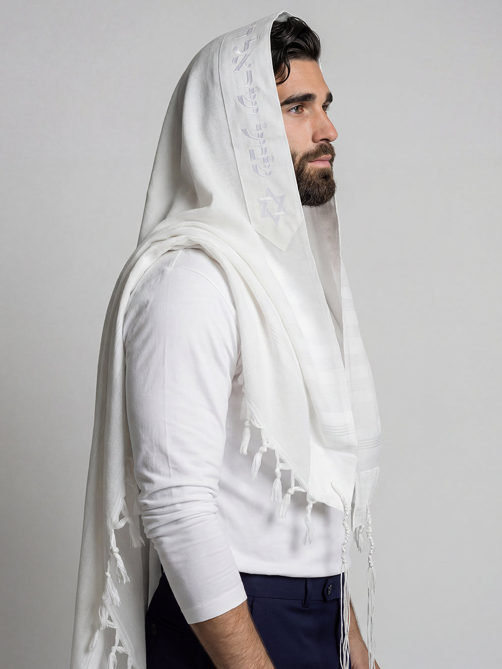 Am Israel Chai Tallit White | Luxury Prayer Shawl
