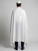 Am Israel Chai Tallit White | Luxury Prayer Shawl