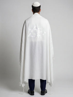 Am Israel Chai Tallit White | Luxury Prayer Shawl