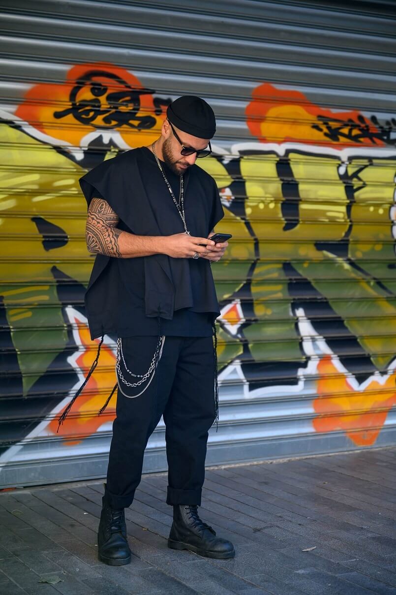 Black Talit Katan with black tsisit handmade in Israel