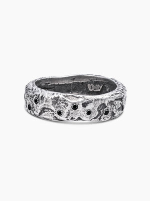Hammered Ring Sterling Silver 925 Black Diamond Israel