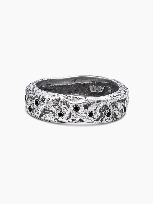 Hammered Ring Sterling Silver 925 Black Diamond Israel